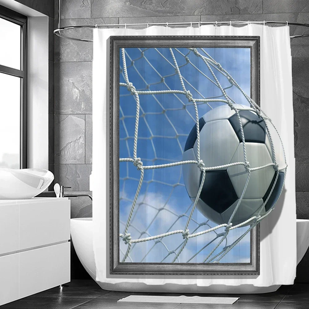 Football Pattern Shower Curtain Waterproof Polyester Boy Room Decor Curtain Shower Curtains Bathtub Curtain Textured With Hooks