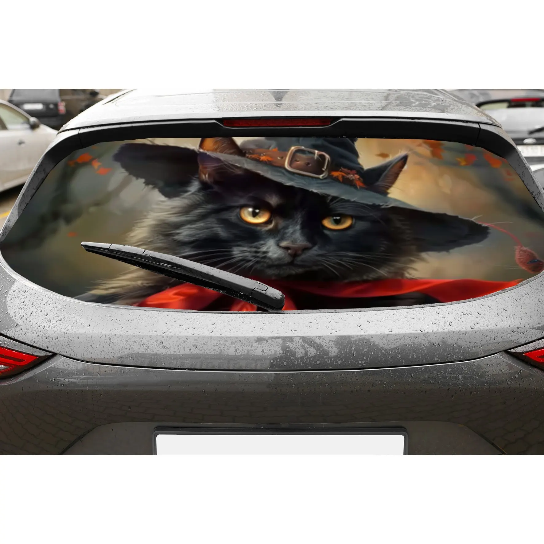 

Cat in a wizard's hat PVC material self-adhesive waterproof car rear window sticker, easy to paste without falling off, waterpro