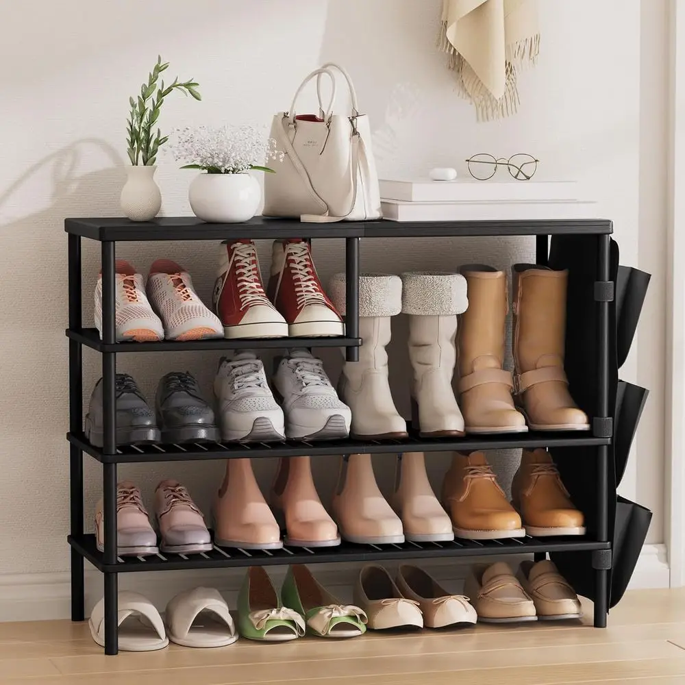 

Bamboo Shoe Rack, 4 Tiers Shoe Organizer or Closet, Shoes Storage or 20-24 Pairs, reestanding Shoe Shel with Removable ket or En