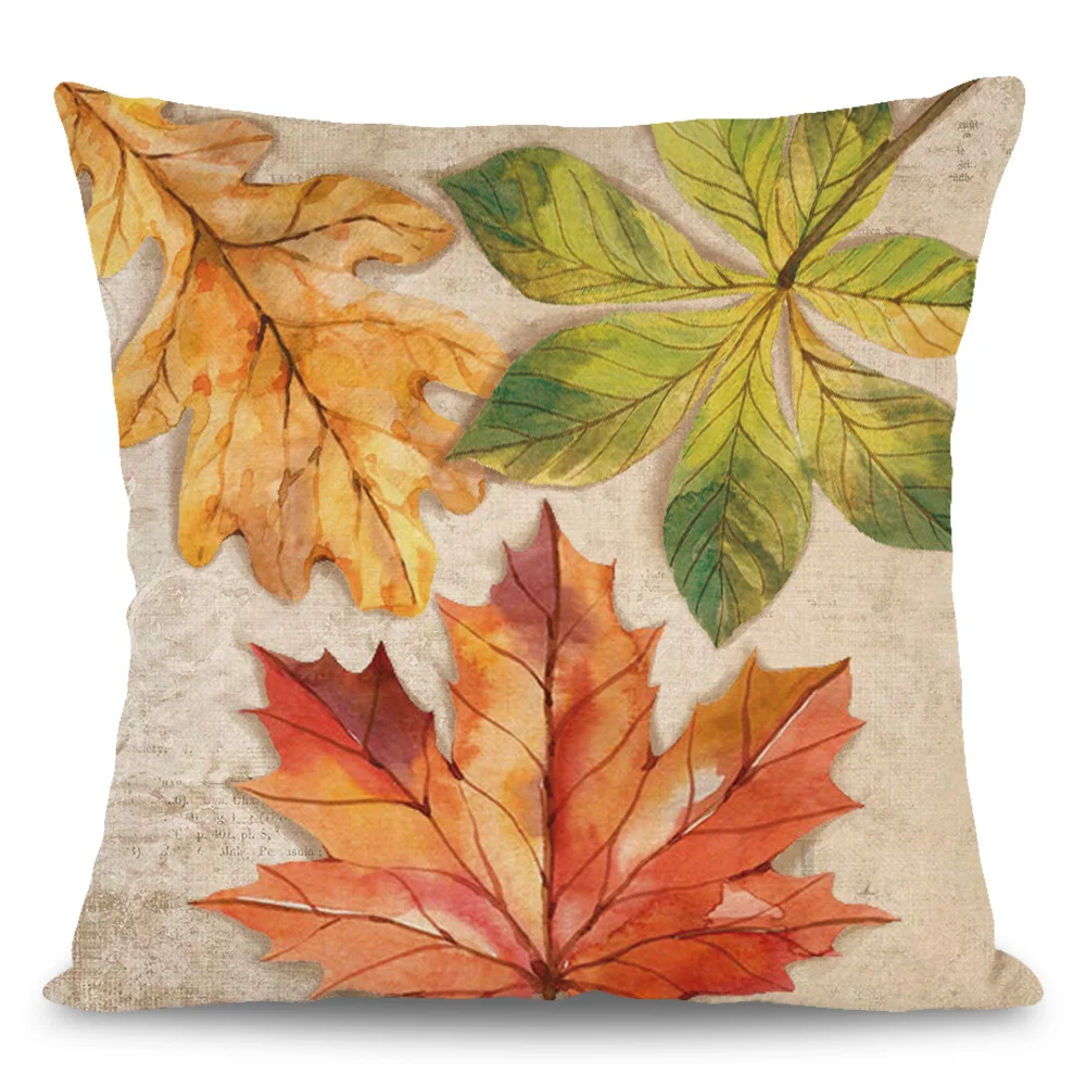 Autumn Maple Leaf Decoration Pillow Cover Maple Leaf Orange Blue Polka Dot Design Autumn Thanksgiving Cushion Cover Room Decor
