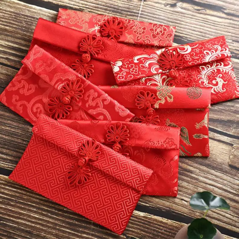 China Red Envelope RMB Red Envelope Creative Brocade Chinese Red Envelope Bag Gift Money Yuanxi Character Copper Coin 1PC