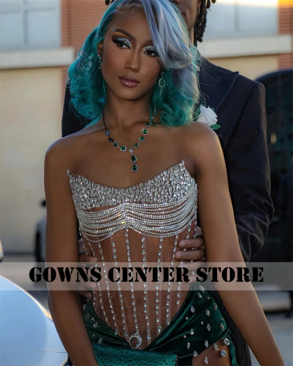 Sexy Rhinestones Beaded Dark Green Mermaid Crystal Beading Prom Dresses Luxury Designer Party Black Girls Bespoke Customized