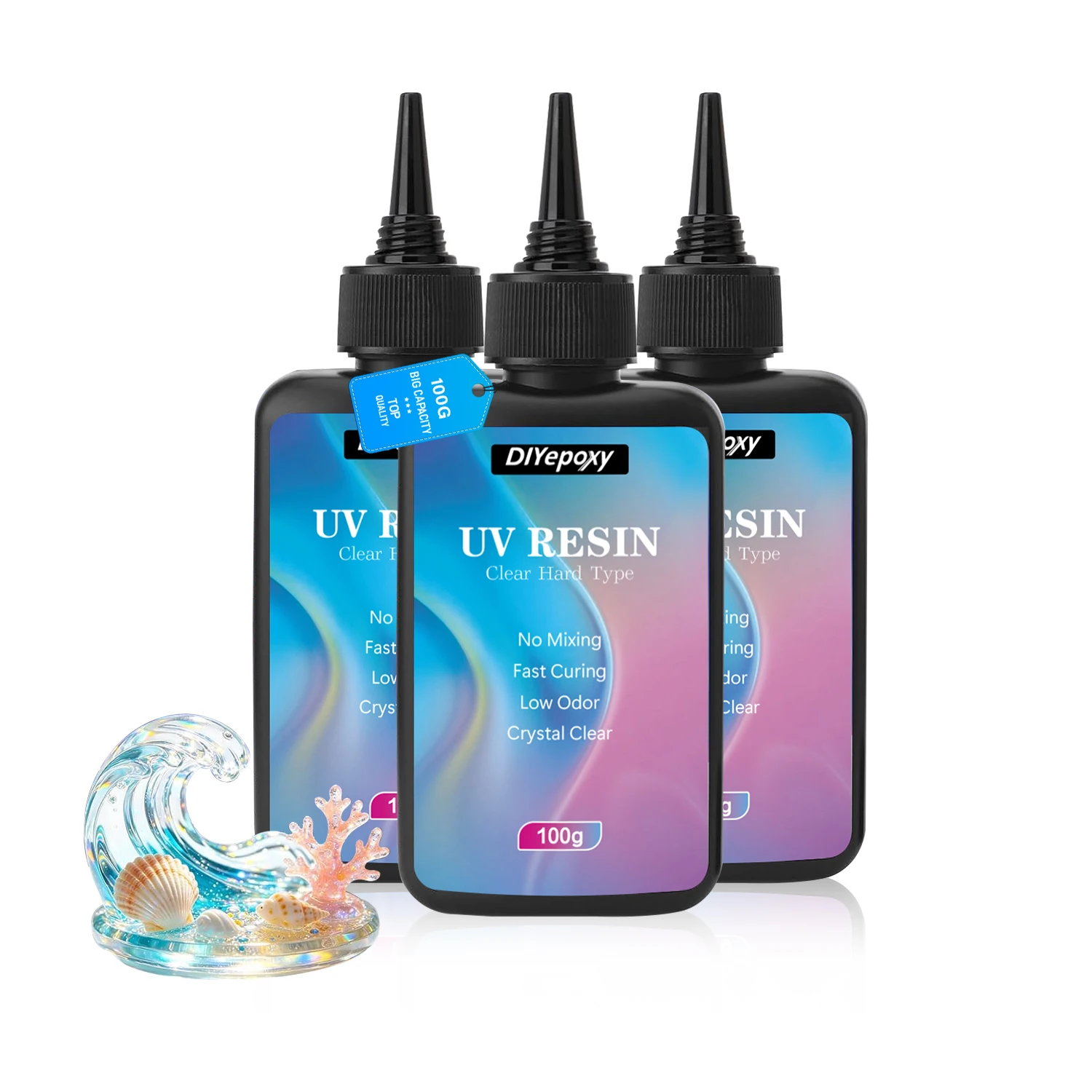 Résine UV 300g/500g/1000g pour collage, résine époxy transparente et dure à durcissement UV-C, anti-jaunissement, sans bulles, faible odeur, durcissement rapide, colle pour bijoux, artisanat DIY, réparation de modèles.