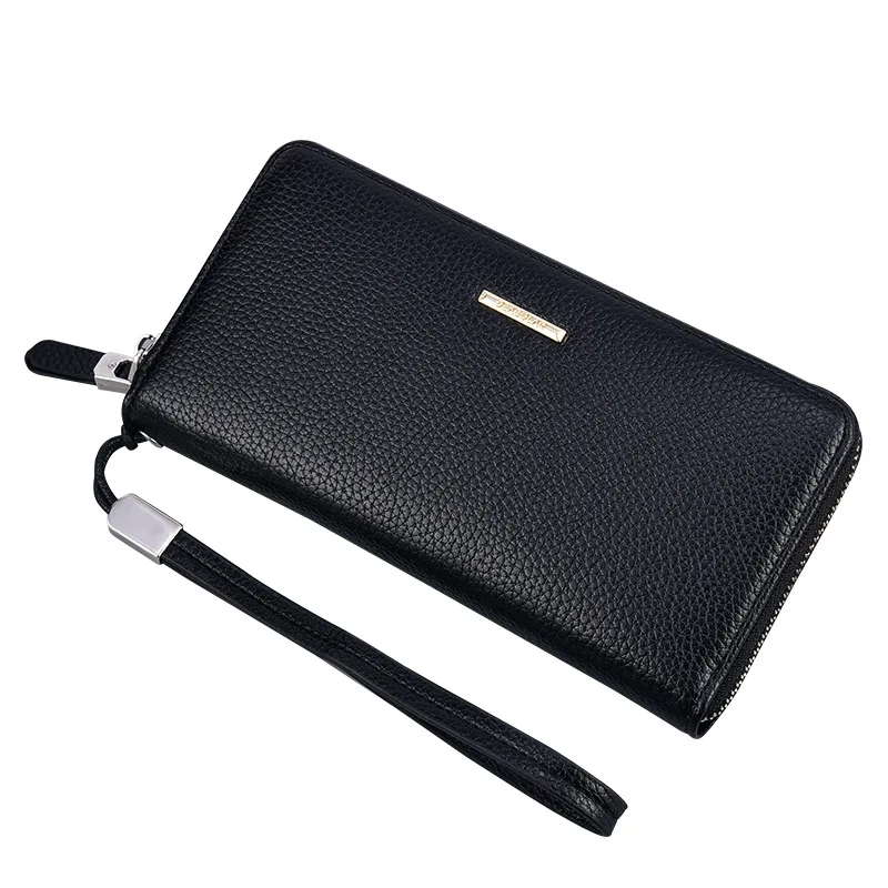 Fashion Men\'s Long Mobile Phone Bag Business Leather Multi Function High Capacity Zipper Wallet with Hand Belt