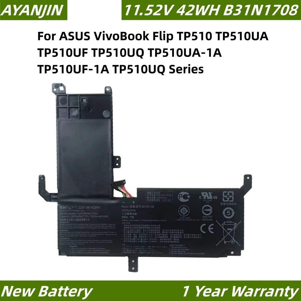 

B31N1708 11.52V 42WH Laptop Battery For ASUS VivoBook Flip TP510 TP510UA TP510UF TP510UQ TP510UA-1A TP510UF-1A TP510UQ Series