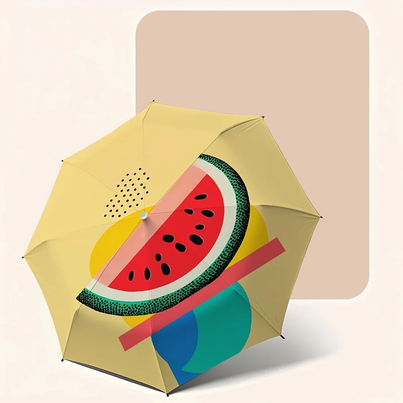 

Автоматический зонт с принтом арбуза, креативный дизайн с контрастными цветами, 8 ребер из фибры, прочная конструкция, складной для удобства переноски