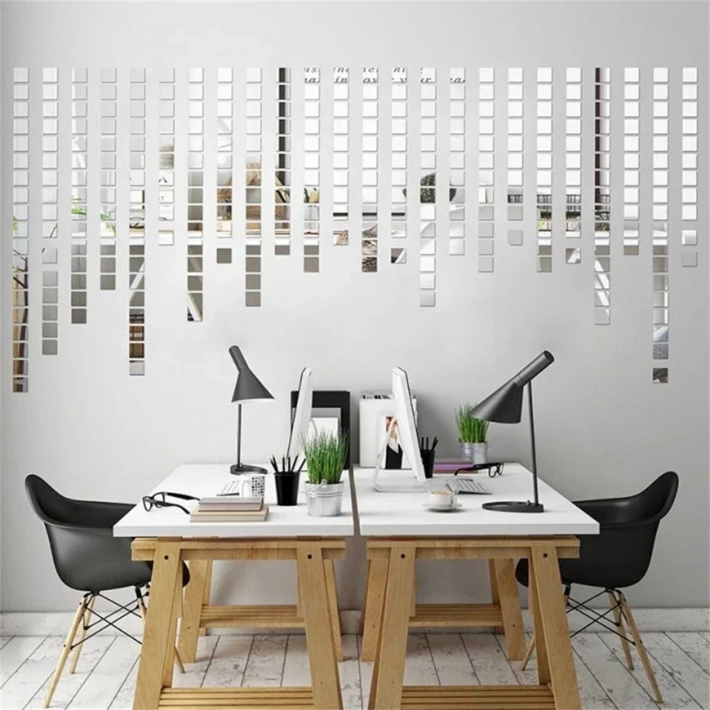 100PCS DIY Disco Ball Glass Mirror Sticker Self Adhesive Wall Sticker 10X10 Mosaic Small Square Tile Craft Wall Artwork Decor