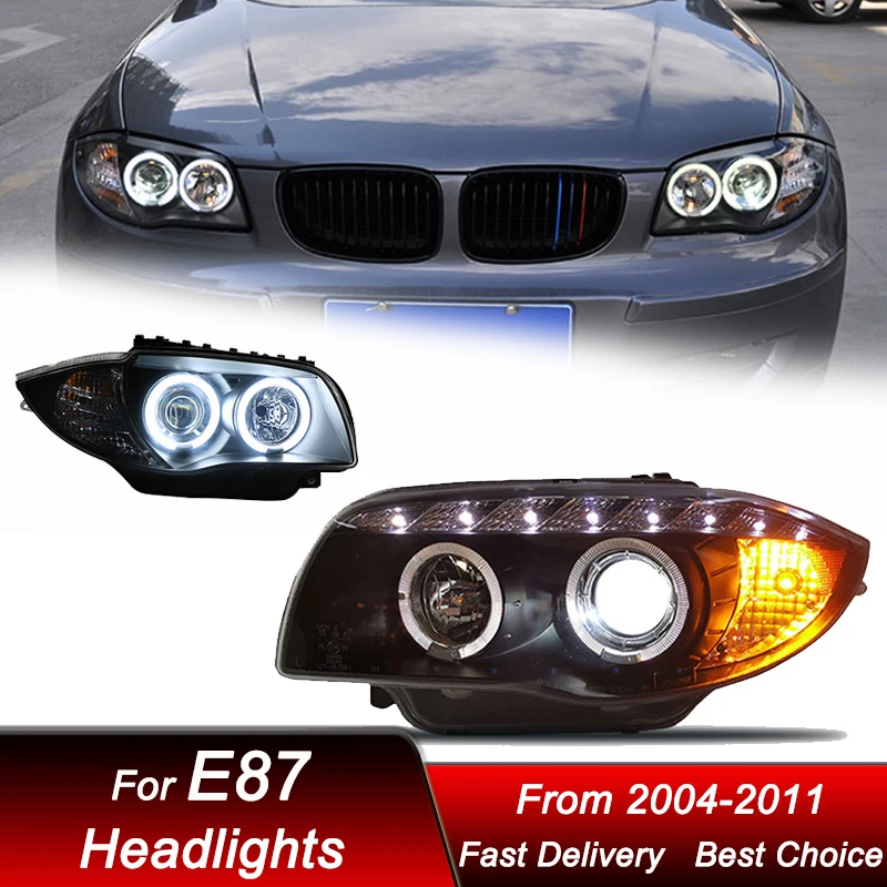 المصابيح الأمامية للسيارة BMW 1 سلسلة E87 2004-2011 مجموعة المصابيح الأمامية LED الكاملة ترقية عالية التكوين مجموعة ملحقات عدسة العرض