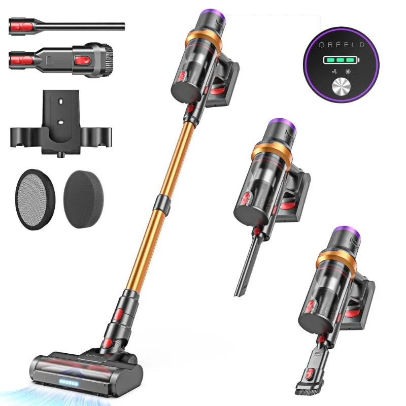

ORFELD Cordless Vacuum Cleaner with 2600mAh Detachable Battery, 45Kpa Powerful Stick Vacuum for Hard Floor Carpet Pet Gold, SV30