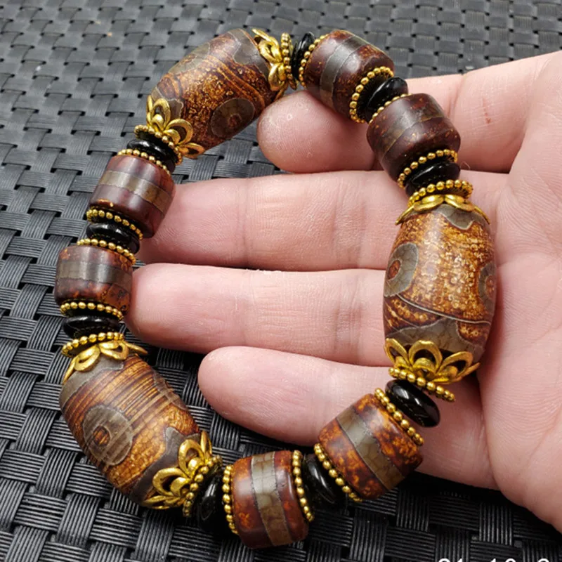 Jade Bracelet Agate Sky Beads Barrel Beads Bracelet Three-Eye Sky Beads Luantong Bracelet Frosted Bracelet Jade Bracelet Bracele