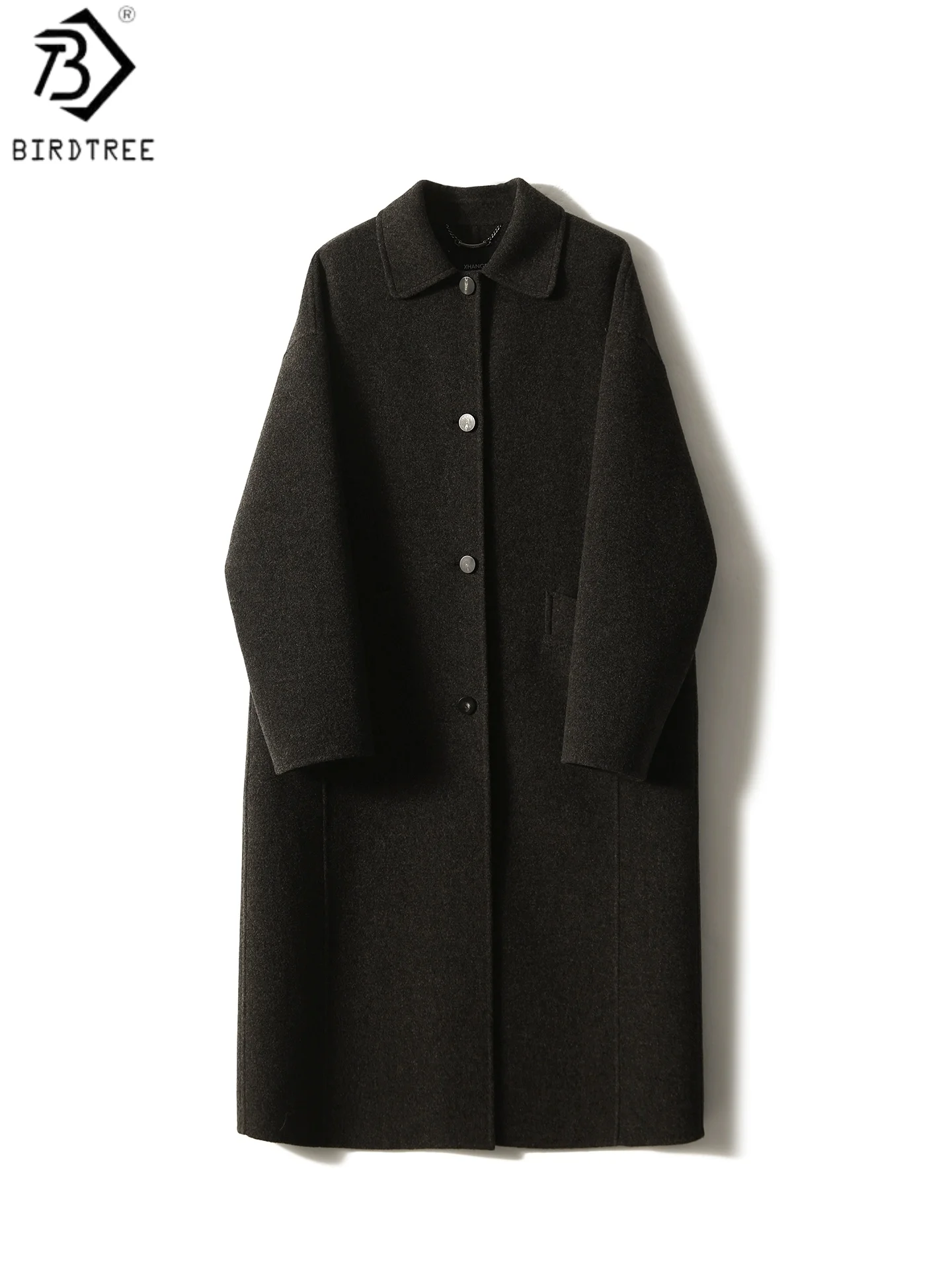

Birdtree, двустороннее шерстяное пальто из 100% овечьей шерсти, женское однобортное длинное пальто с лацканами, осень-зима 2025, серые топы T59841JF