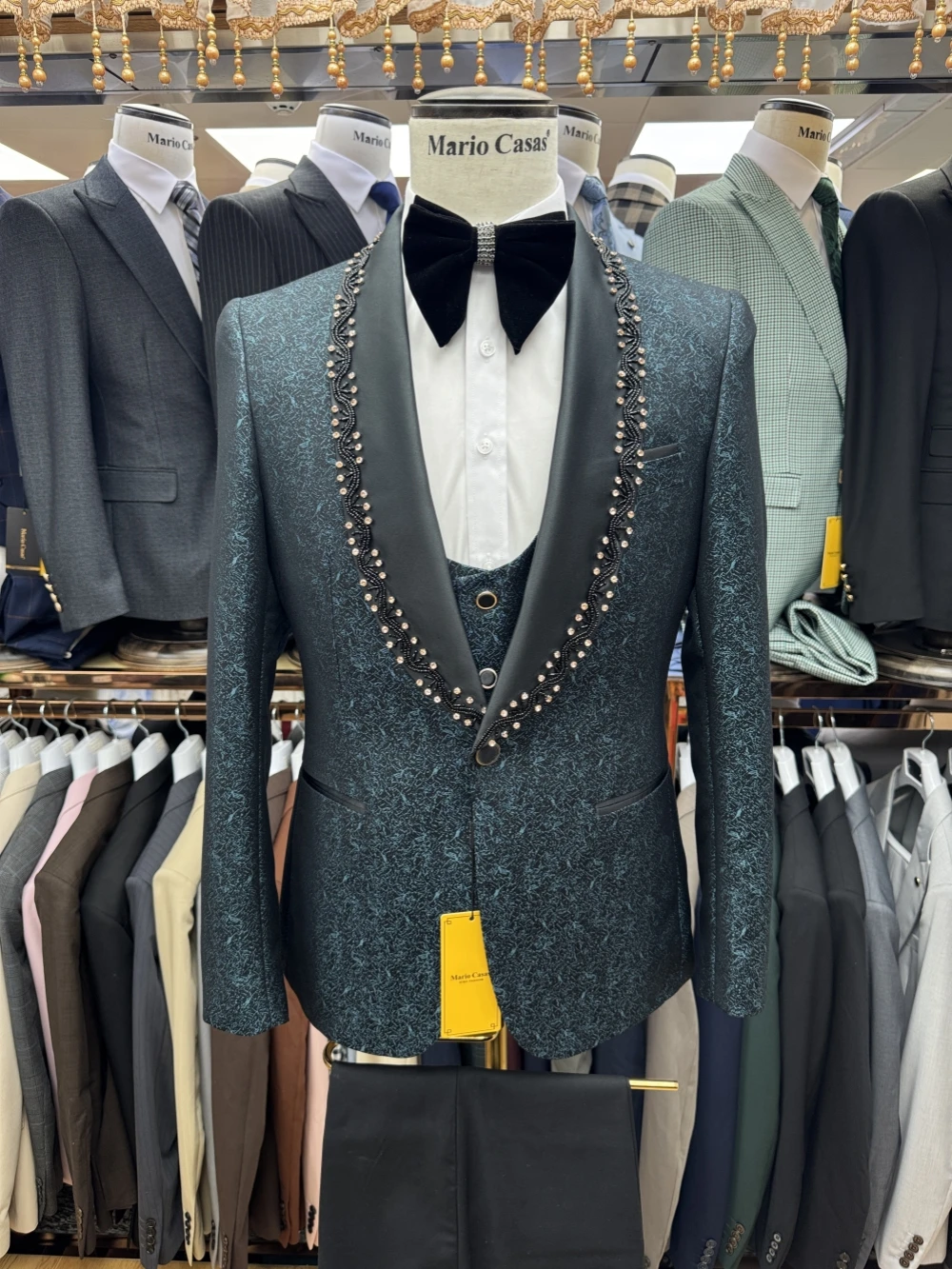 Txjojn New Jacquard Beaded Suit Set 3 Pieces For Men Prom Wear Customized Shawl Lapel Slim Fit Men's Suits Wedding Groom Outfit