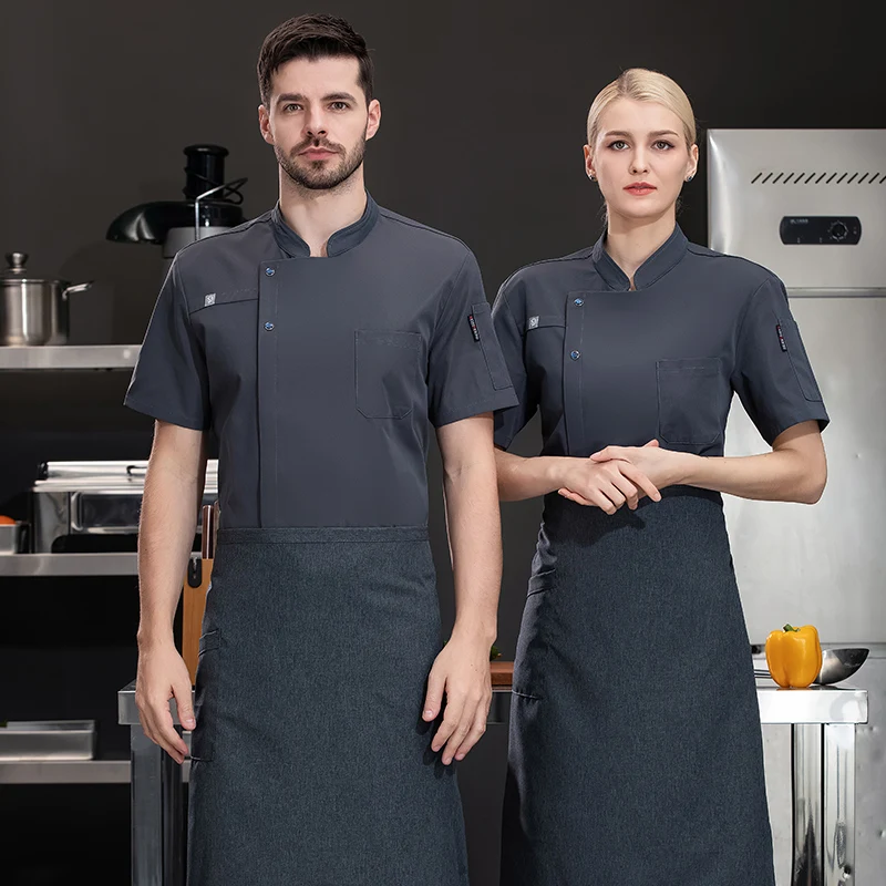 Restaurant Keukenwerk Jas Professionele Koksuniform Kookkostuums Hotel Werkkleding Kelner Shirt Met Korte Mouwen Kookjas