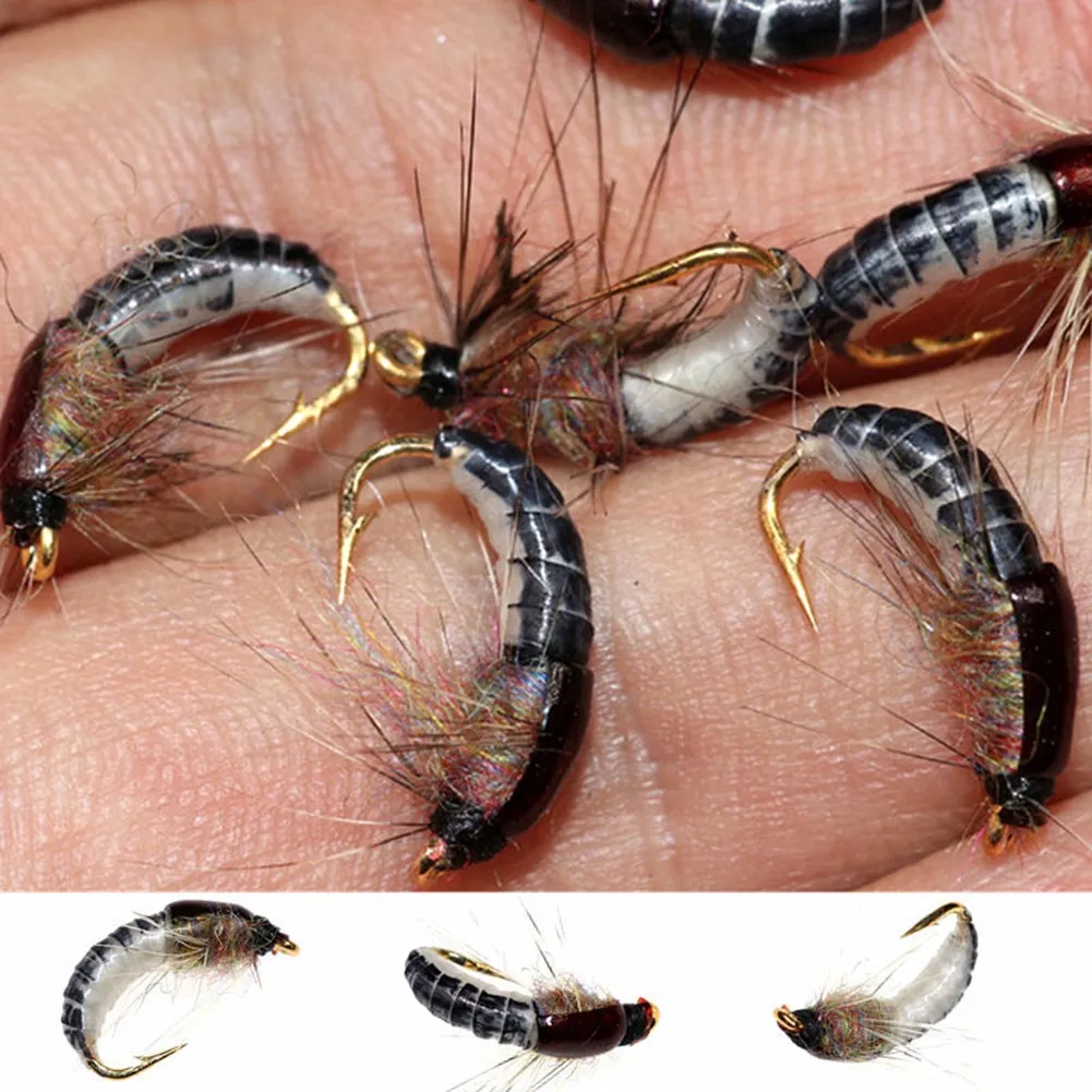 Realistic Nymph Scud Fly For Trout Fishing Artificial Insect Bait Lure Scud Worm Fishing Lure To Catch Salmon Trout  ..... . .