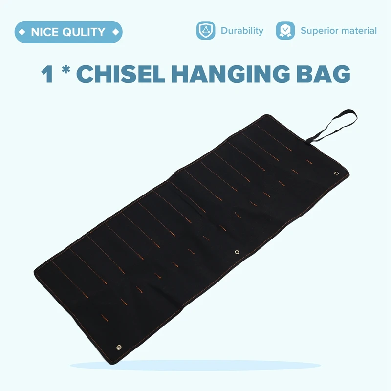 AA81-Chisel Hanging Bag Canvas Pocket Tool Roll Holder Wrench Pouch 15 Pockets For Knife Hammers Gouges Carpenter