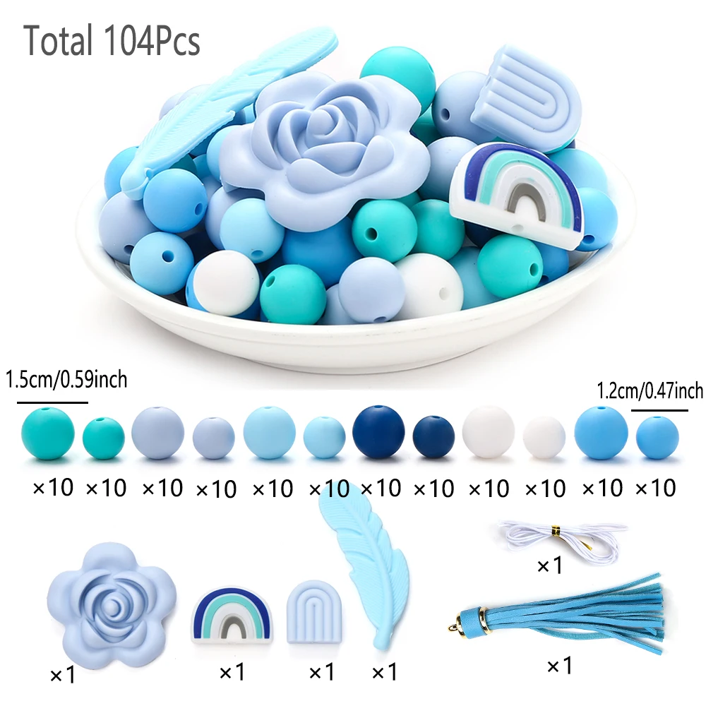 

104Pcs Cute And Sweet Silicone Bead Set Food Grade Newborn DIY Pacifier Chain Necklace Accessories Baby Chew Teething Toy