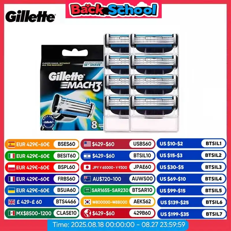 Gillette Mach3 lame de rasoir pour hommes recharges de rasoir avec Lubrastrip 3 couches lames coupe rapide cartouches de barbe pour le visage 4 pièces 8 pièces
