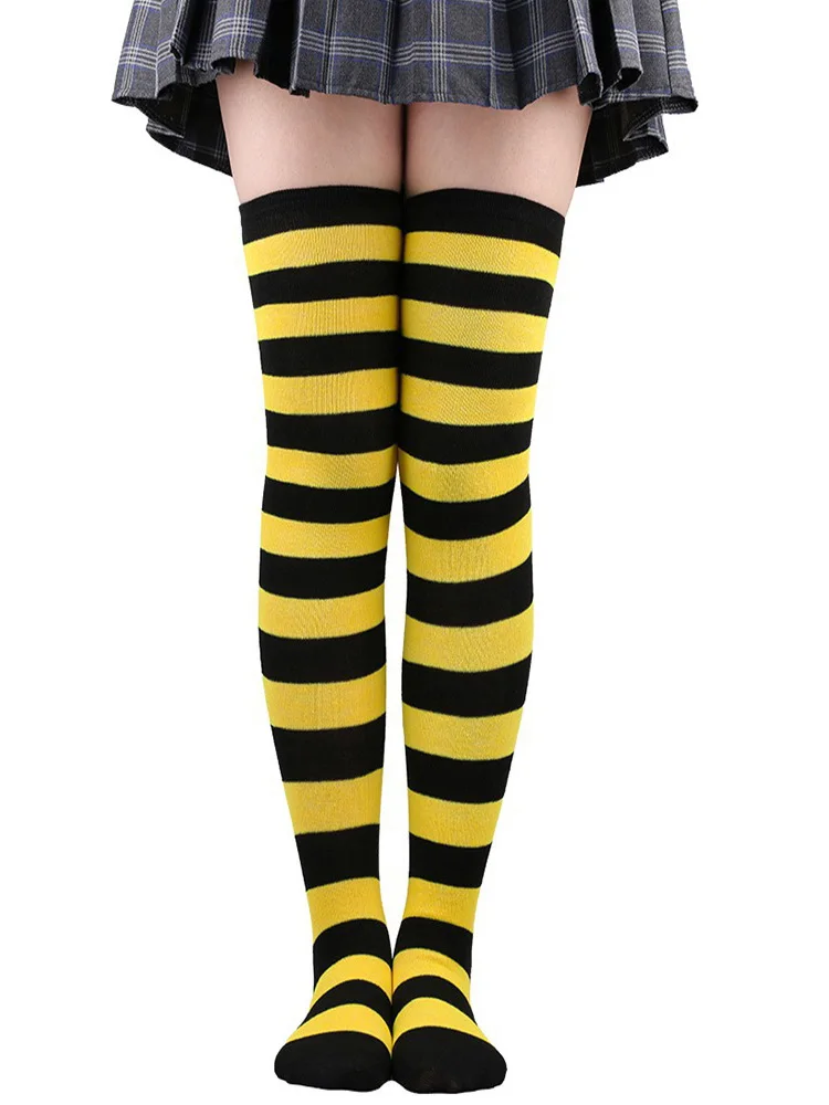 Полосатые чулки, новые осенне-зимние длинные вязаные носки в полоску зебры, гольфы в стиле Лолиты, сохраняющие тепло чулки