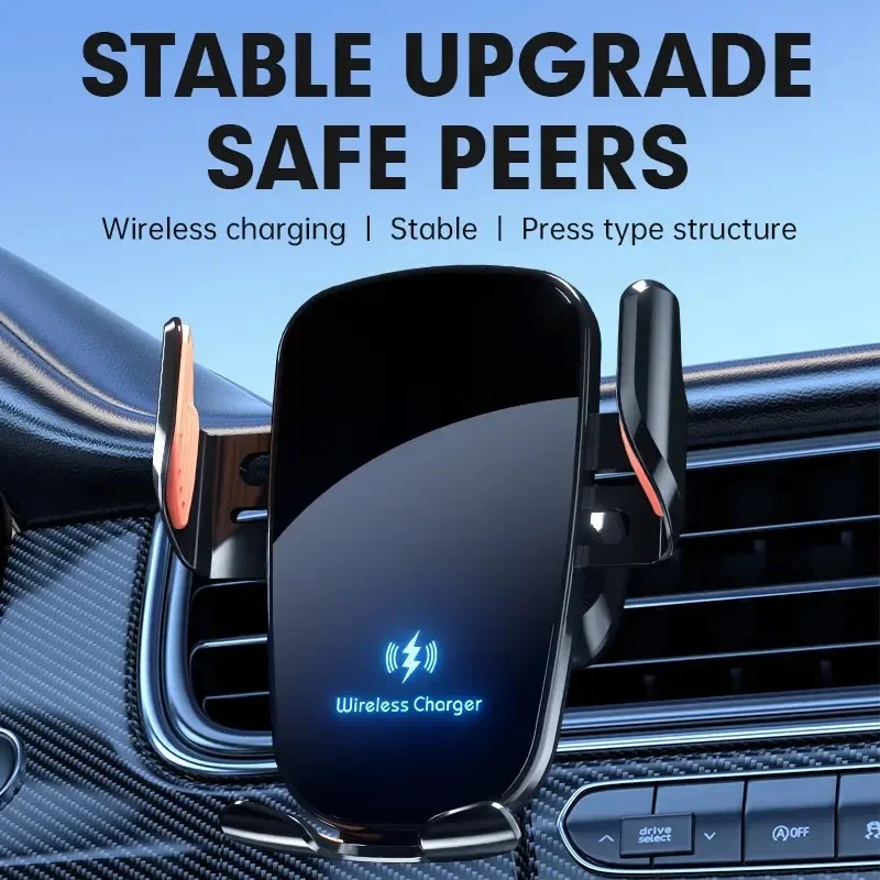 UYUXIO Air Vent Car Phone Holder Manual Clamping Wireless Car Charger for Samsung Android Phones iPhone 16 15 Pro Max 14 13 12