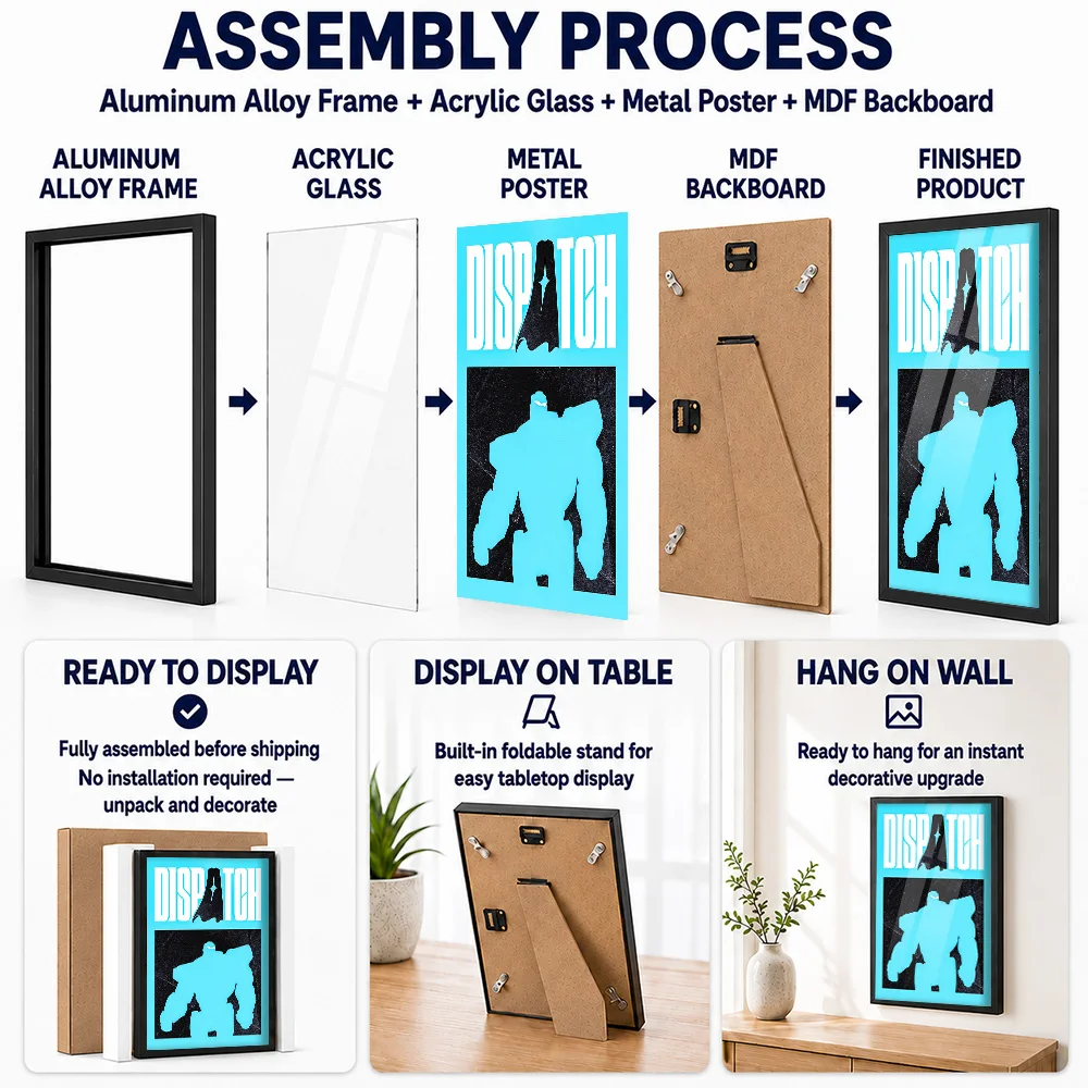 Dispatch Robot Silhouette Framed Aluminum Metal Poster Personalized Comic Style Wall Art For Bedroom, Gaming Enthusiast Gift