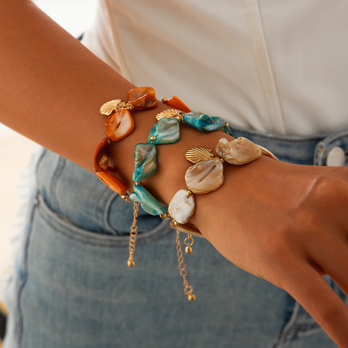Ingemark Multicolor Boho Irregular Chain Bracelets Women Kpop OT Buckle Conch Pendant Charm Bangles Aesthetic Y2K Hand Jewelry view 3