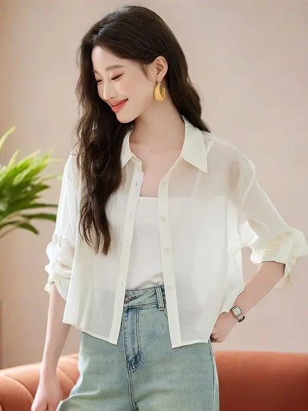 

Fashionable Loose Women's Long Sleeve Chiffon Sun Protection Shirt Breathable Outerwear Air Conditioner Cardigan Summer New L...