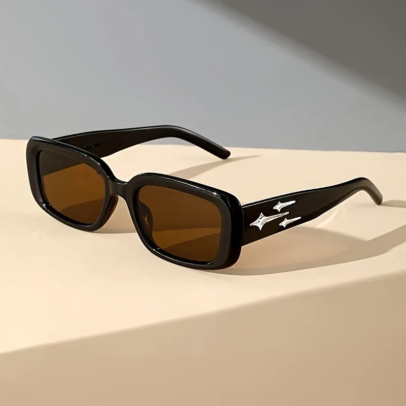 2PCS Unisex Y2K Retro Quadratischer Rahmen Modebrille mit sternförmigem Design Dekoration Retro-Stil Lässige Modeaccessoires