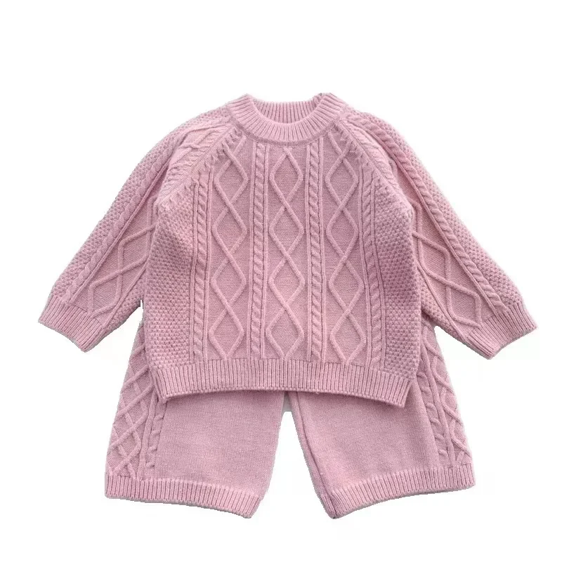 Girls Autumn Knitting Sweater Sets Pullover Girls Clothing Sets Winter Korean Sweater Pants Children Knitted Wool Trouser Suits