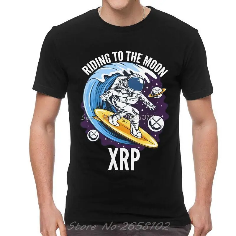 Riding To The Moon Ripple XRP Crypto T-shirt Cotton Bitcoin Astronaut Tshirt Tees Men Clothing Oversized Unisex Tops Streetwear