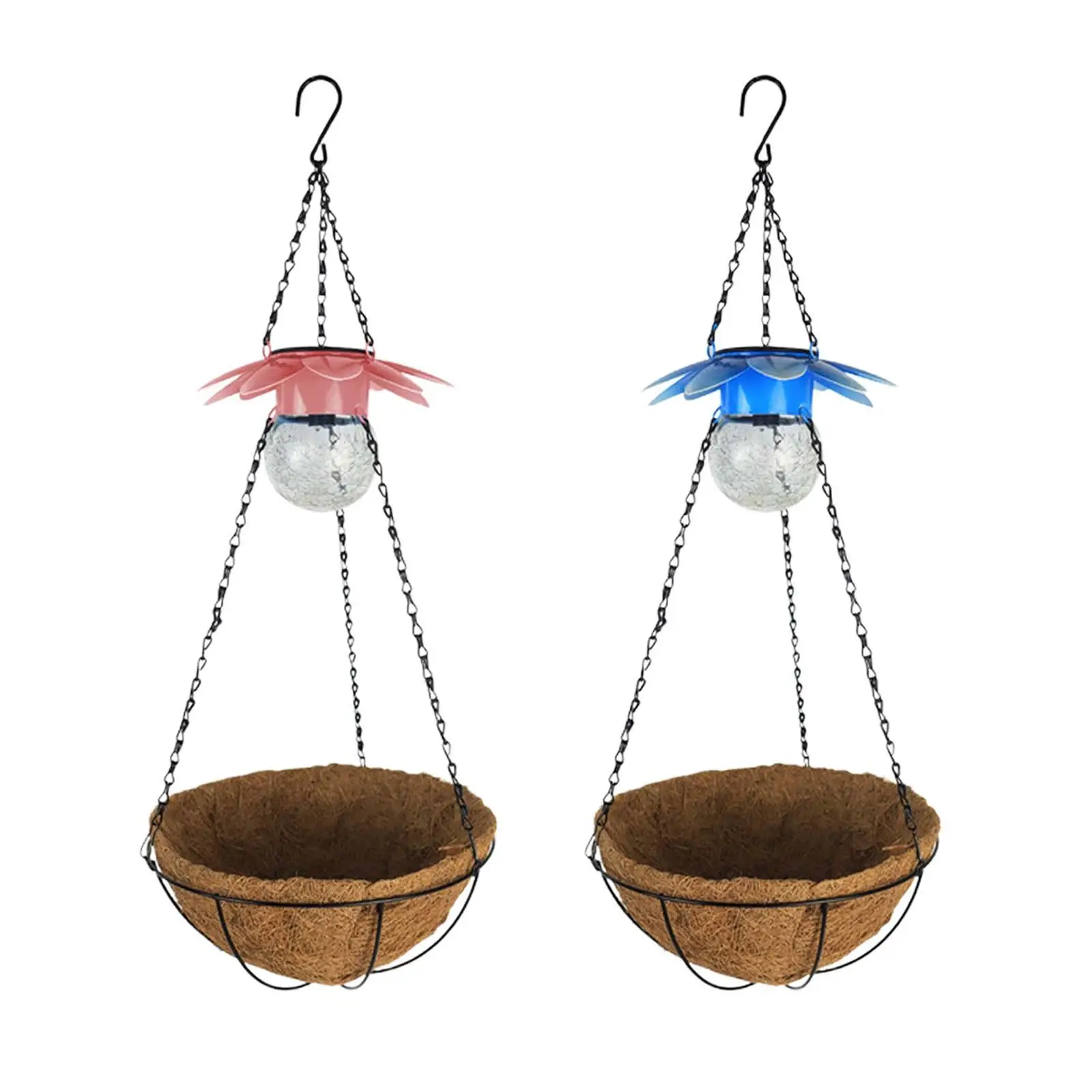 Hanging Basket Metal Wire Hanging Planter Solar LED Hanging Planter Round