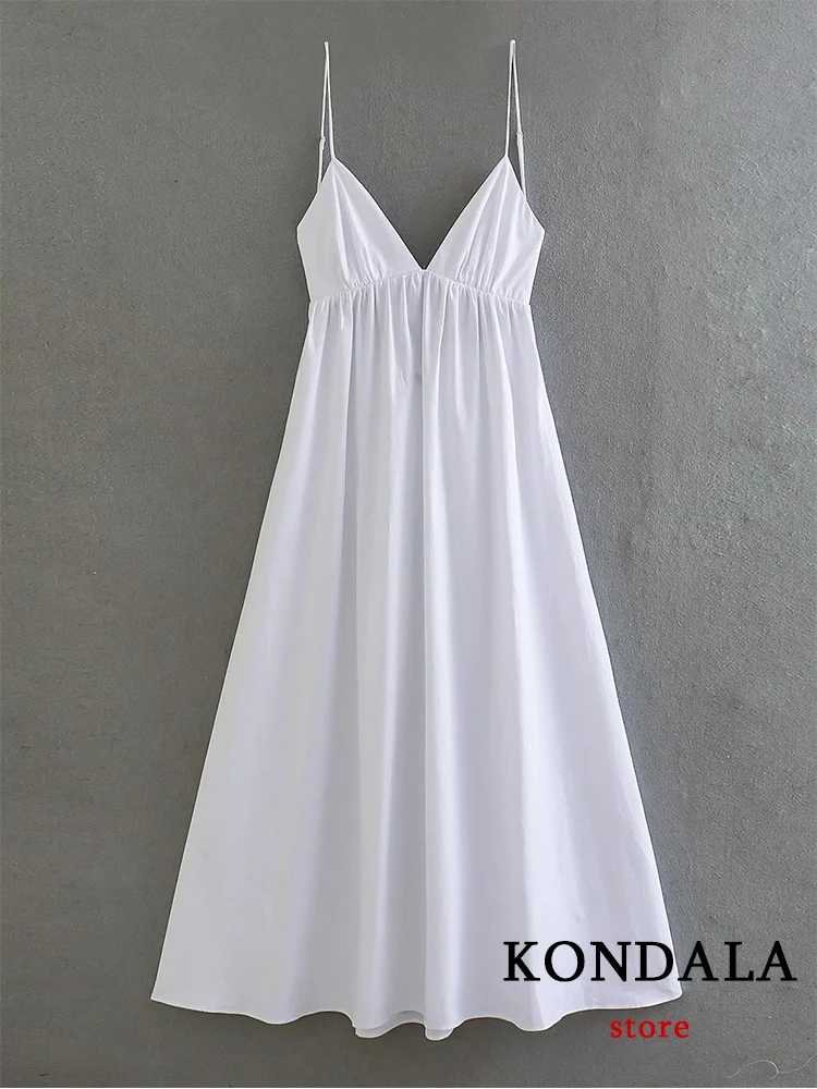 KONDALA Chic Solid White Sexy Cami A Line Women Long Dress Fashion 2023 Summer Night Party Backless Strapless Elegant Vestido