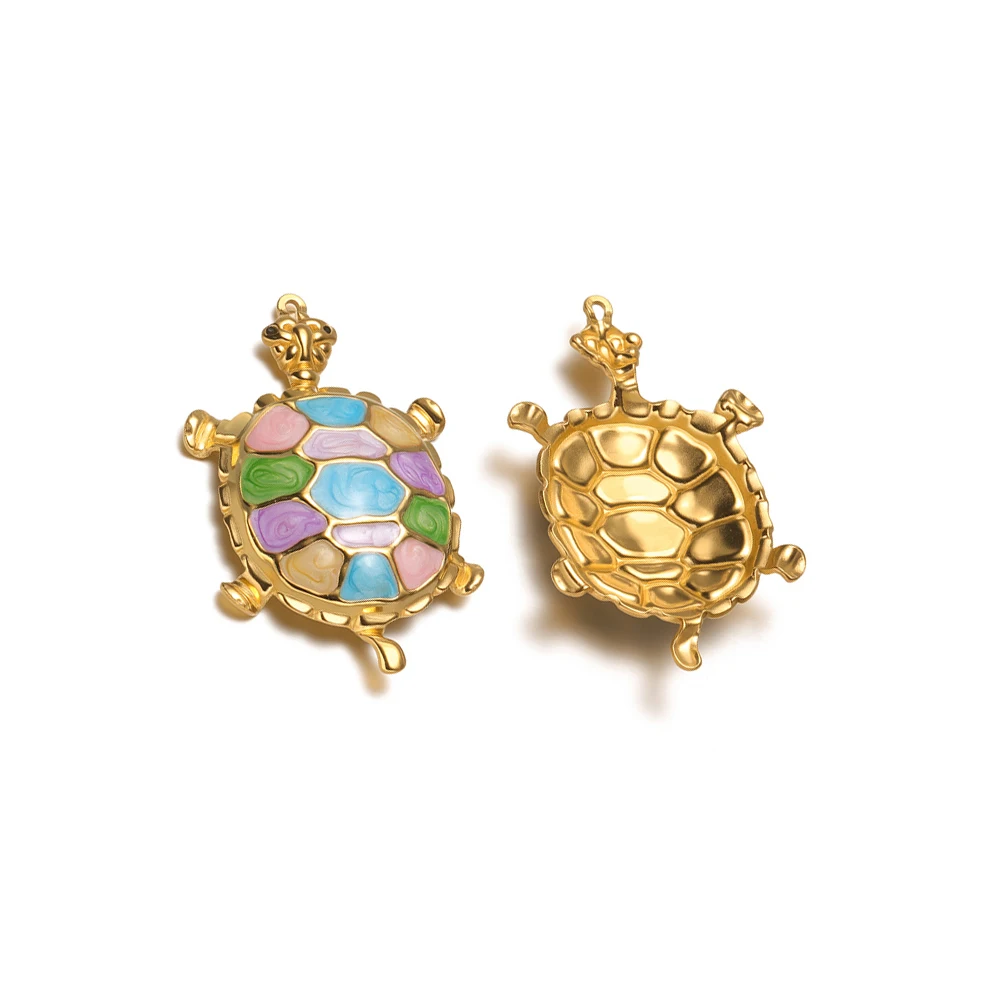 

2pcs Stainless Steel Oil Drip Sea Turtle Pendants Sun Ball Charms for Necklace Bracelet Findings Bohemia Jewelry DIY Accessories
