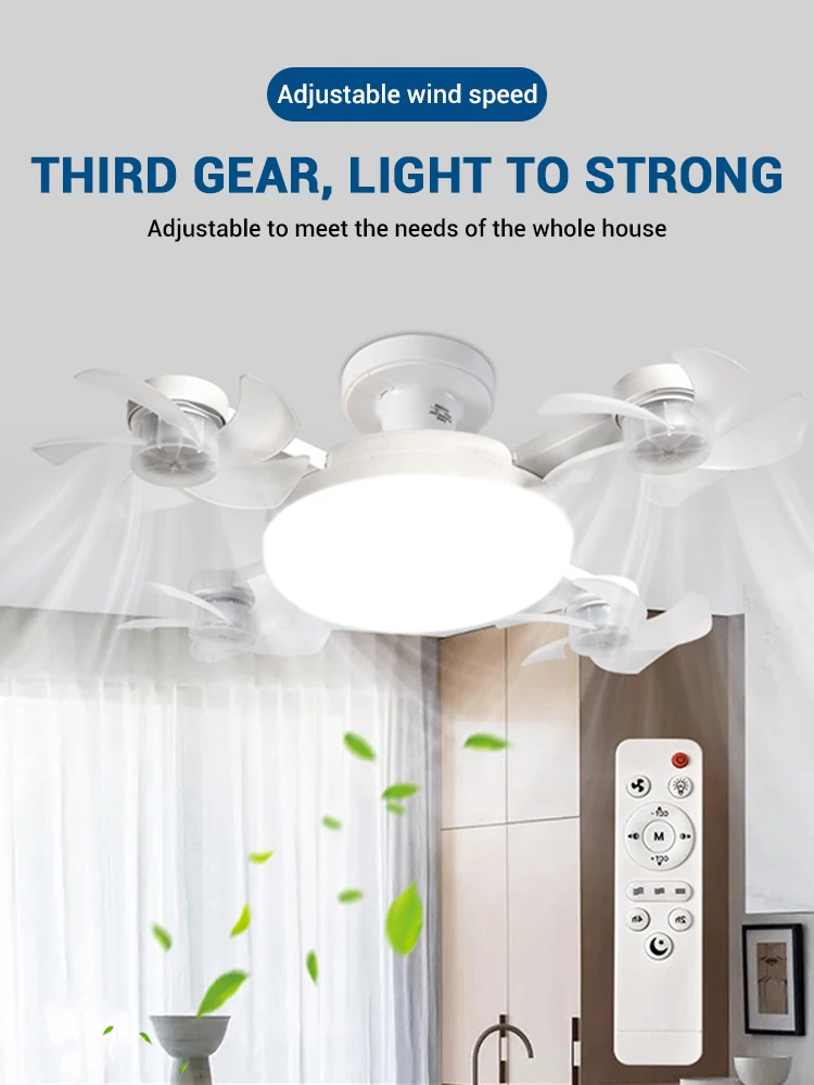 

Ceiling Fan Light with Remote, 3 speeds Fan with LED, E27 Cordless Screw Electric Fan for Kitchen, Bedroom, Small Rooms