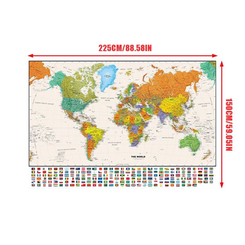 Mapa świata 150x225cm dekoracyjny wiszący obraz do edukacji włóknina mapa natryskowa biuro szkolne dekoracje ścienne do domu