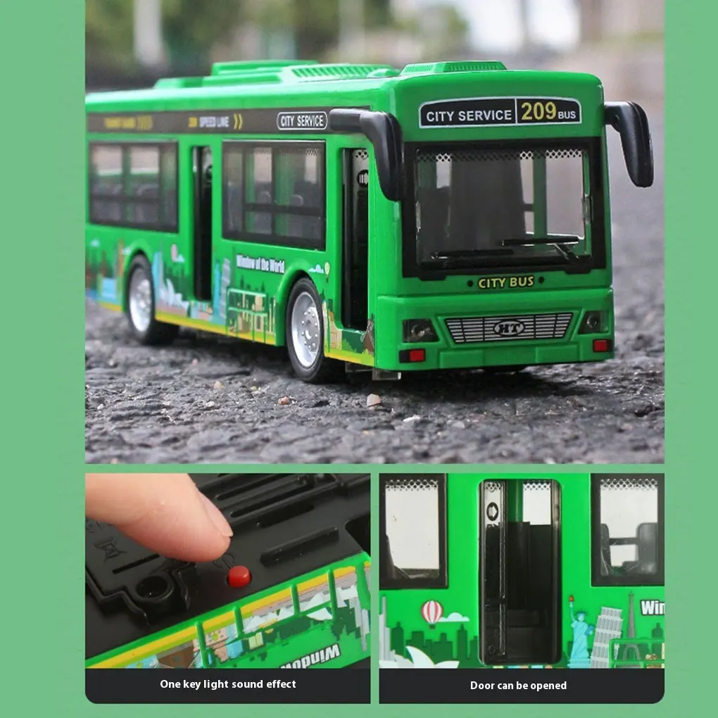 Toy Car Bus Lighting And Music Lifelike Sounds Joyful Play Built In Lighting And Music Simulated Bus green