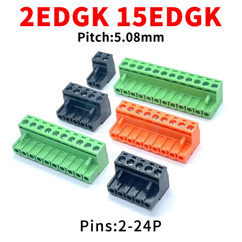 10 Pieces 5.08mm Pitch Plug-in PCB Terminal Block Plug KF 2EDGK 15EDGK Orange Black Green