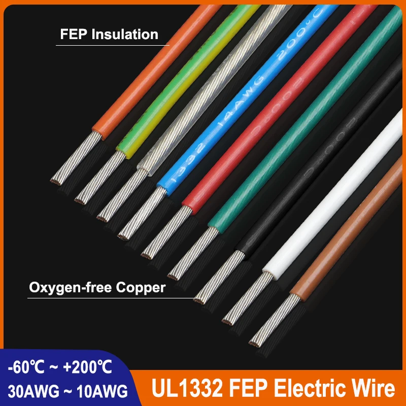 

1m UL1332 PTFE Wire 30 28 26 24 22 20 18 16 14 13 12 11 10AWG 3D Printer High Temperature FEP Insulated Electric Copper Cables
