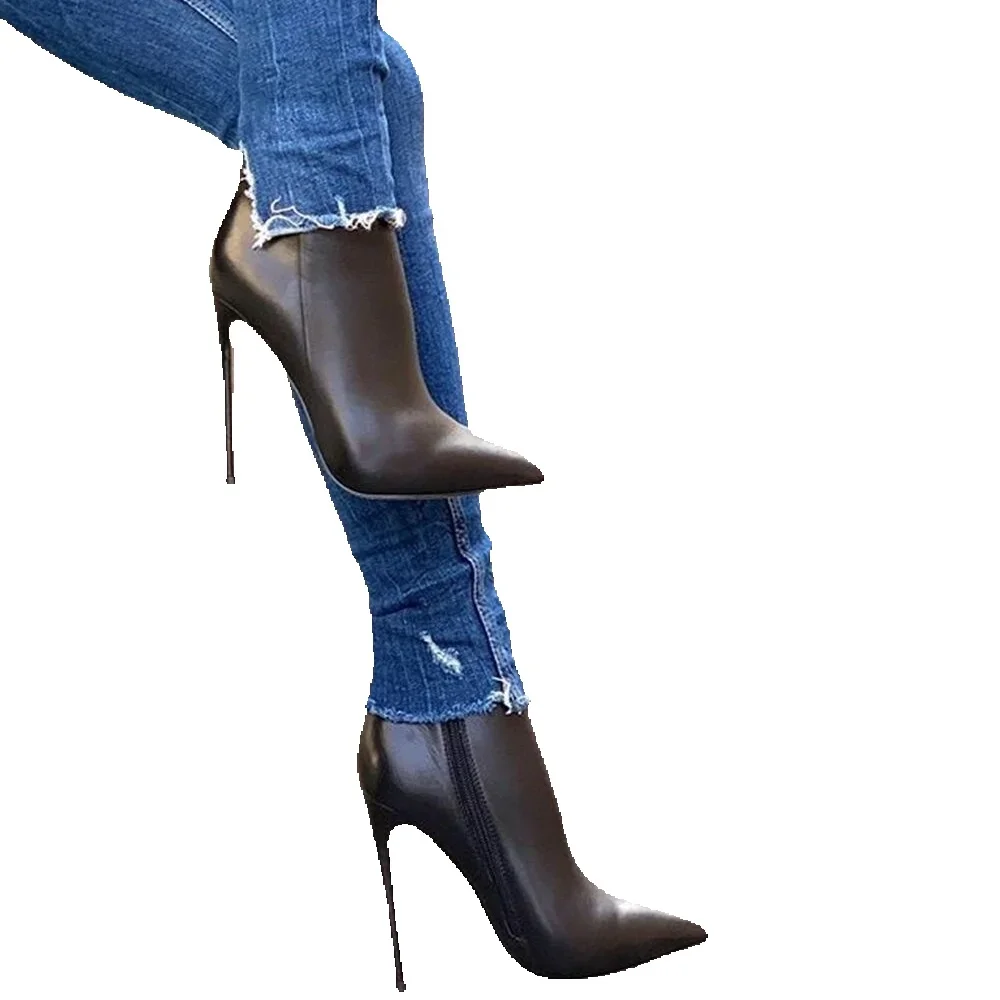 Women Nude Black Burgundy Stiletto Heels Ankle Boots Top Quality Matte Leather Pointy Toe Dress Shoe Gladiator Motorcyle Boo