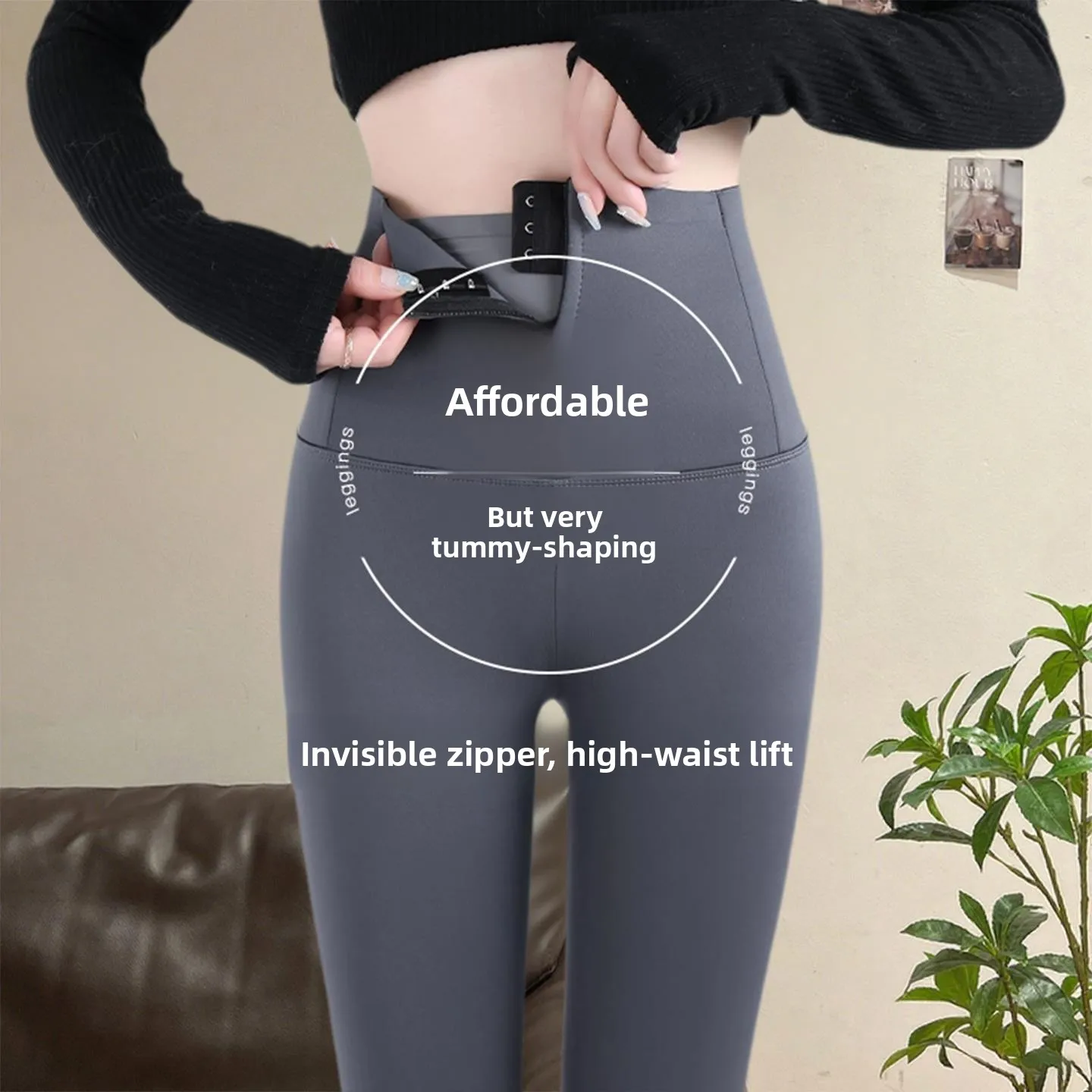 

High-Waist Thiened Fce Yoga Pants Women's Autumn Winter Outerwear arkskin Tightening Warm Base Layer Pants Zipper