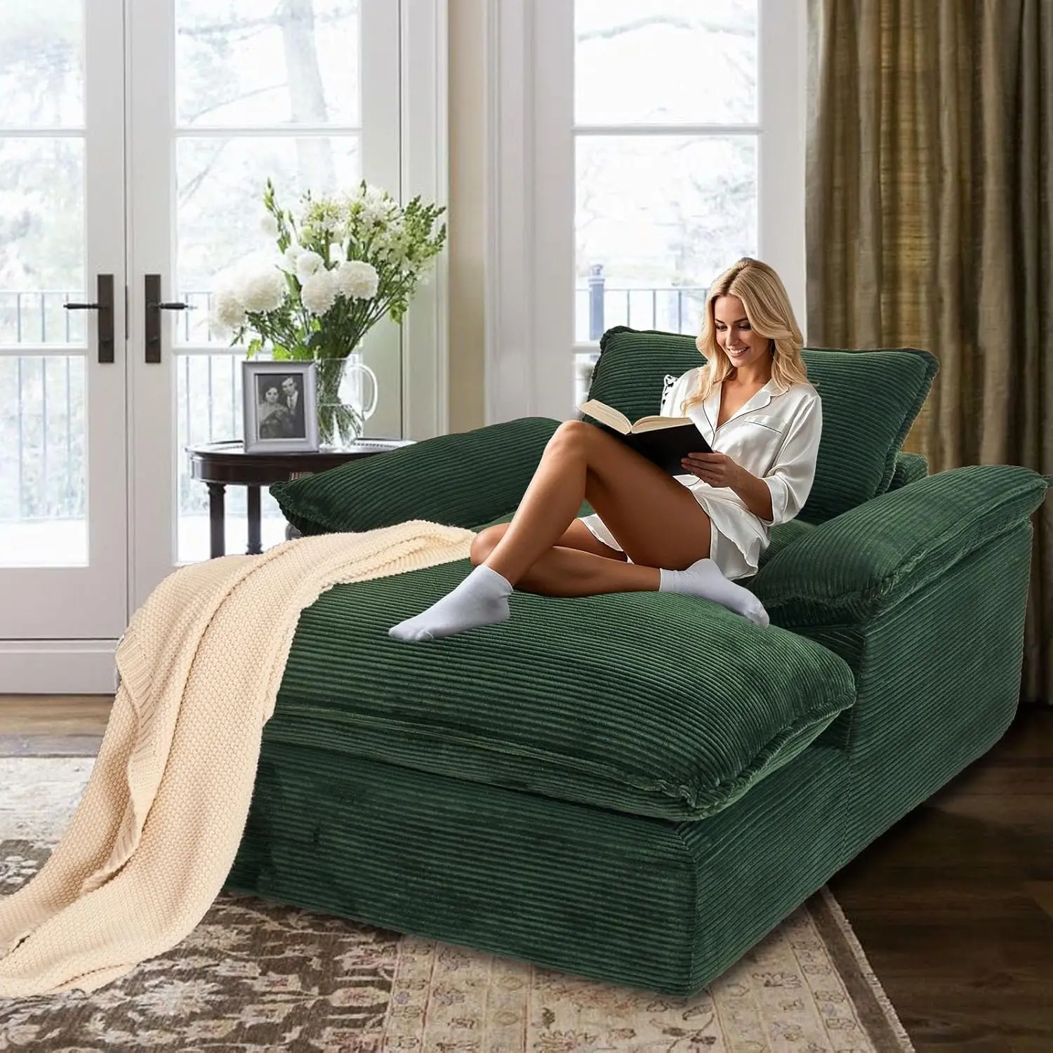 

Chaise Lounge Chair Indoor, 67" Boneless Chaise Lounge with Extra Deep Seat, Comfy Corduroy Upholstered Sleeper Sofa Bed, Cozy