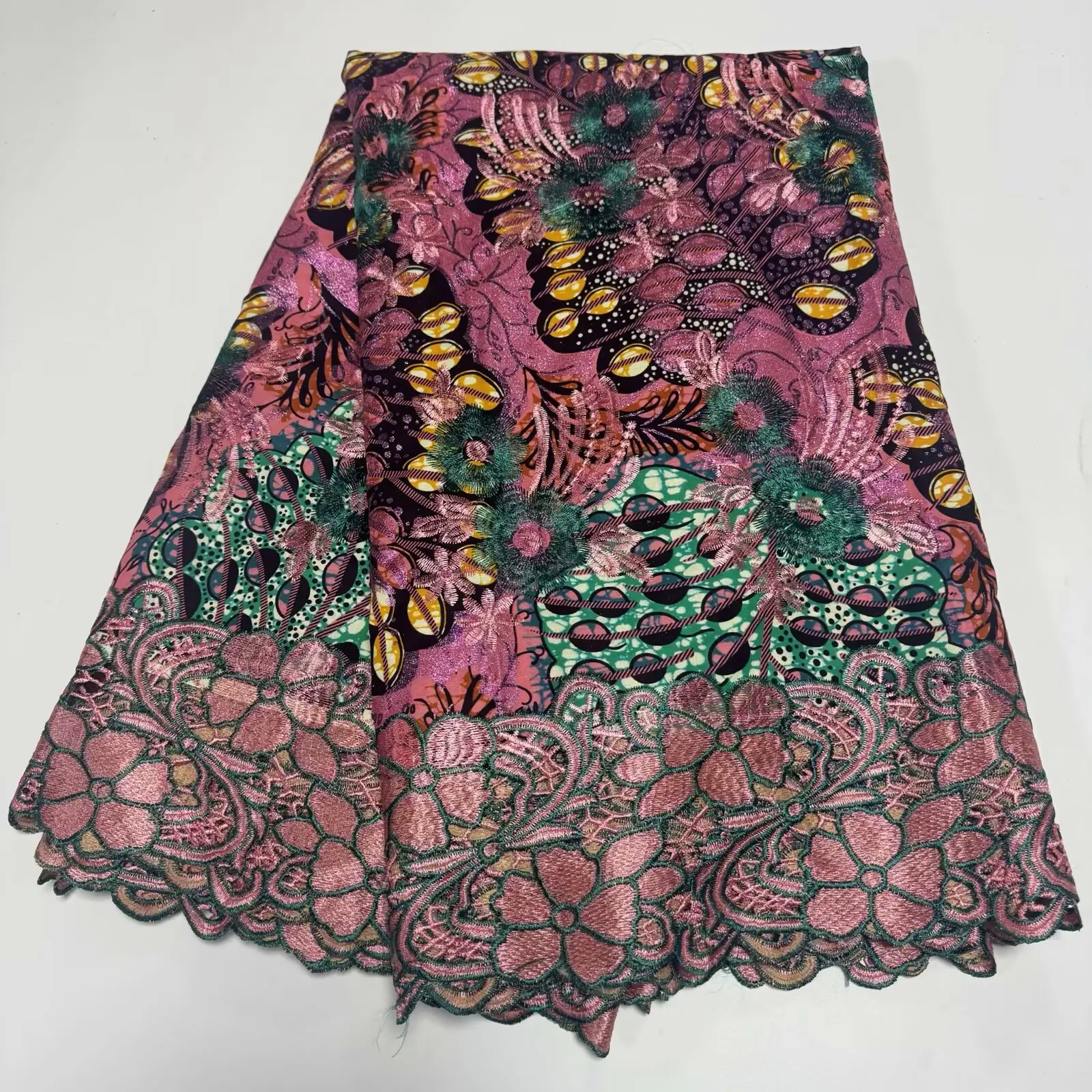 

6 Yards African Gold powder Wax Brocade Lace Fabric New 100% Cotton Ankara Wax Satin Print Lace Fabric For Woman Dresses 19A05