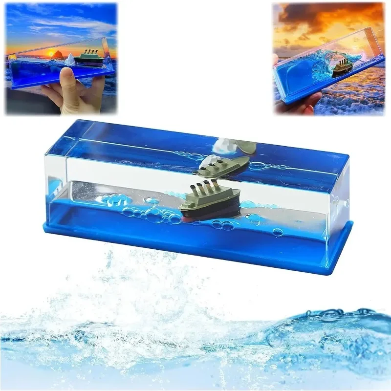 Reloj de arena flotante para oficina, escritorio, habitación decorativa, decoración del hogar, crucero, botella de deriva fluida, barco disipable en una caja