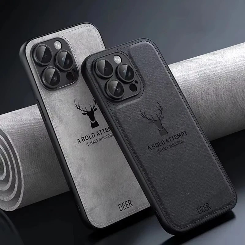 

Luxury Cloth Leather Deer Head Pattern Case for iphone 17 16 15 14 13 12 11 Pro X XR XS Max 7 8 Plus Shockproof Back Shell Cover