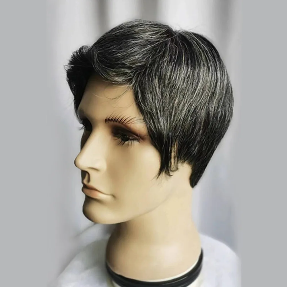 كامل الشعر الحقيقي الرجال زهرة بيضاء شعر مستعار غطاء رأس المألوف في منتصف العمر وكبار السن أبي إبرة طبيعية رئيس الغزل غطاء للشعر