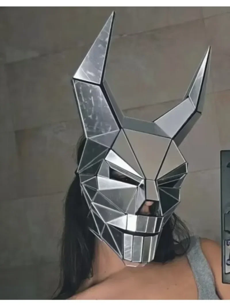 Cosplay Mask Helmet Acrylic Masque Mask Glitter Halloween Headband Stage Performance Disco Glitter Horned Demon Props Animal