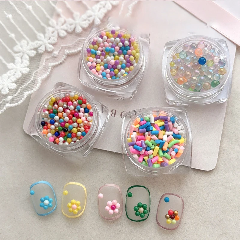 1 caja de Mini macarrón con burbujas para uñas, abalorio 3D de resina a todo Color, Caviar de caramelo, decoración de cuentas para uñas, accesorios para uñas DIY