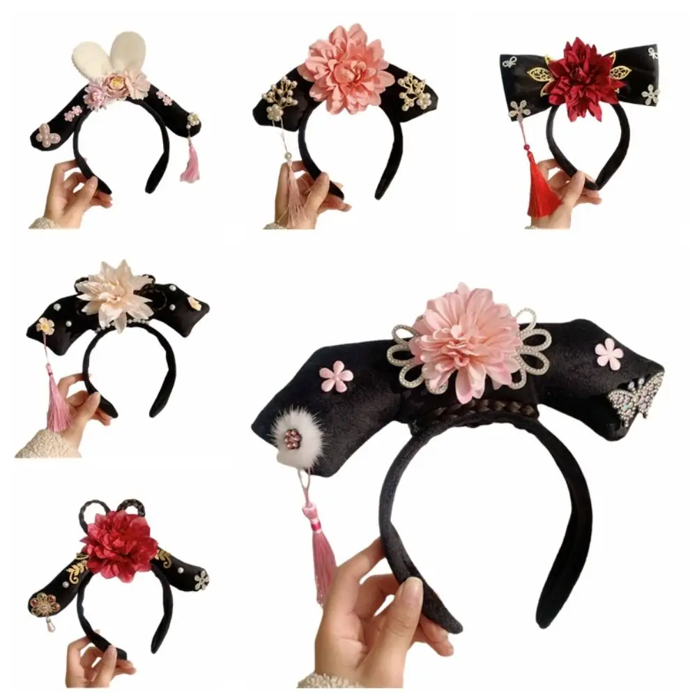 Clássico strass estilo antigo headwear pérola flor hanfu argola de cabelo pano antigo estilo chinês bandana headwear