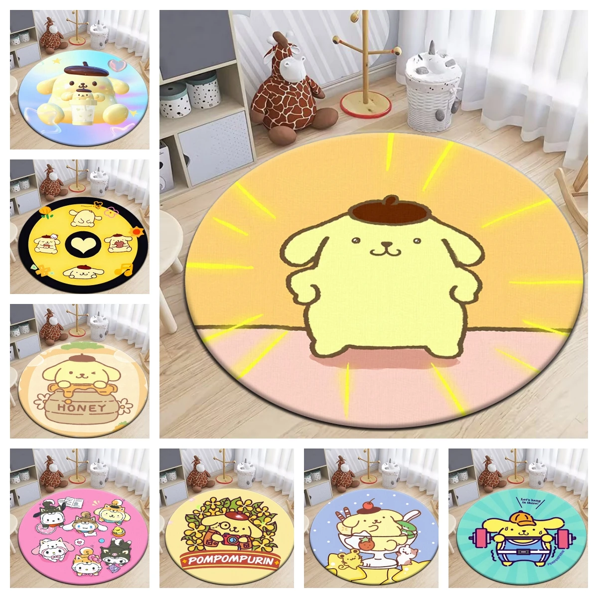 Pom Pom Purin cute pattern Round Carpet,rugs for bedroom,Living Room,door mat,room decoracion,area rug,home,kitchen,anime rug