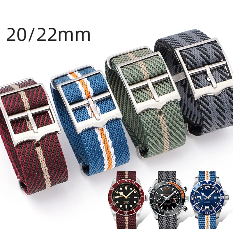 20mm 22mm Weave Canvas Nylon Strap Men Military Stripe Sport Watch Bracelet for Omega Rolex Seiko Tudor Band Accessories