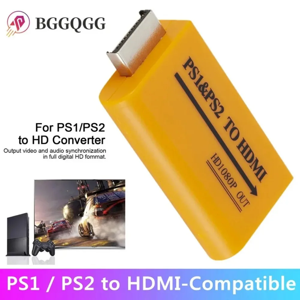 BGGQGG PS1/PS2 to HDMI-compatible Adapter Converter Up to1080p Output For Monitor Projector Convert Video/Audio Game